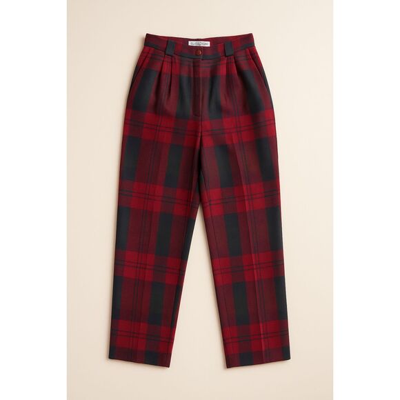 Vintage Bill Blass Wool Tartan Plaid High Waist Trousers Pants Red Green Size 10 - Picture 14 of 16